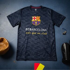 Official FC Barcelona Men’s Small Jersey T-Shirt EUC Més Que Un Club Navy Blue